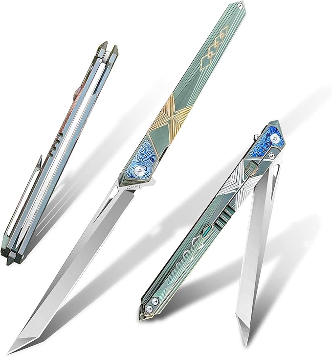 Folding Pocket Knife M390 steel folding knife with Front Flipper Opener,TC4 titanium handle with clamps Lightweight Utility Knife for Men Good for EDC Outdoor Carry