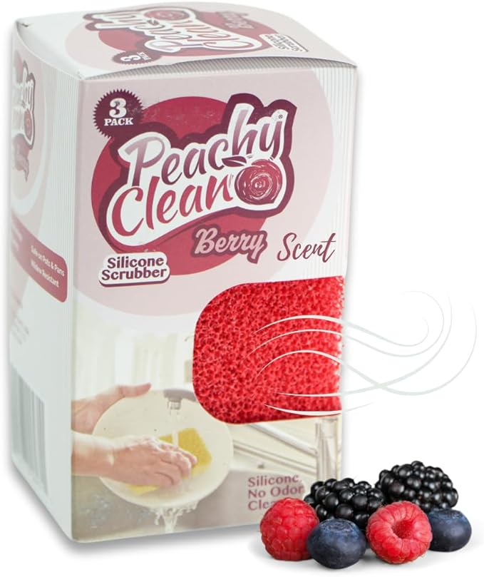 Peachy Clean Silicone Dish Sponge Scrubbers, Fresh Berry Scent, Non-Scratch