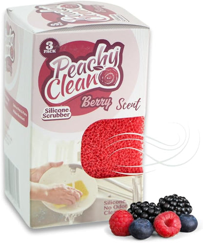 Peachy Clean Silicone Dish Sponge Scrubbers, Fresh Berry Scent, Non-Scratch