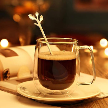 AnSaw Elegant Gold Leaf Coffee Spoons