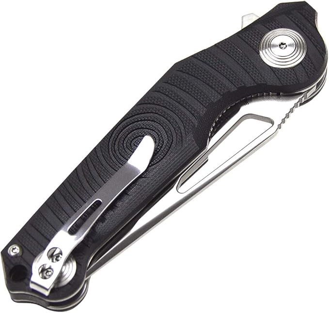 Harnds Time Folding Knife with Sandvik 14C28N Steel Blade Pocket Knife with G10 Handle Camping Knife with Pocket Clip (Black)
