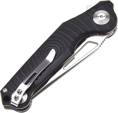 Harnds Time Folding Knife with Sandvik 14C28N Steel Blade Pocket Knife with G10 Handle Camping Knife with Pocket Clip (Black)