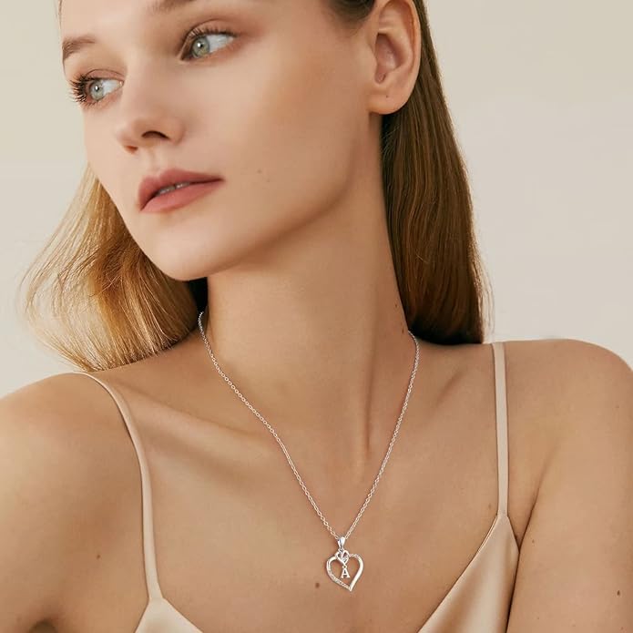 STORUP Heart Initial Necklaces for Women Girls, 14K Gold Plated Cubic Zirconia Heart Initial A-Z Pendant Necklace Dainty Heart Necklaces for Women Teen Girl Jewelry Birthday Gifts