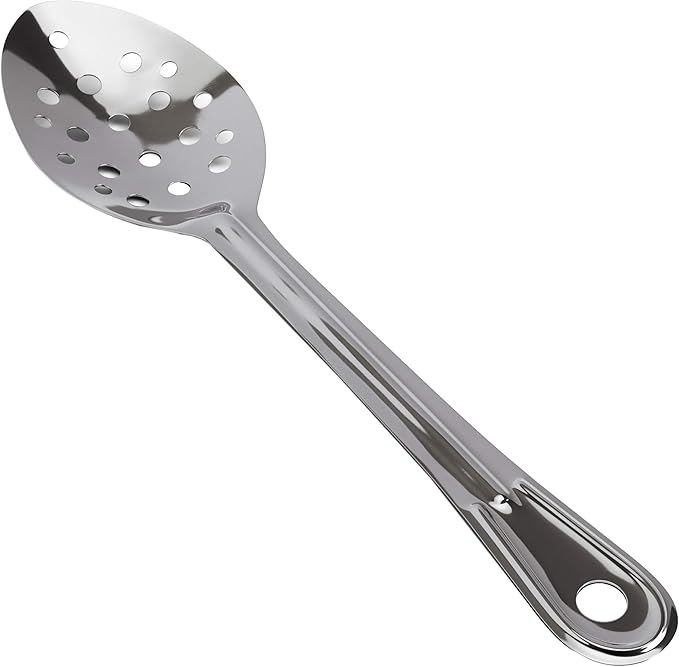 Super Strong, Ergonomic 11 in Serving Spoon 1 Pk. Big, Perforated Stainless Steel Spoons for Cooking, Baking and Basting. Best Kitchen Flatware for Buffet and Banquet Service in Restaurants and Homes