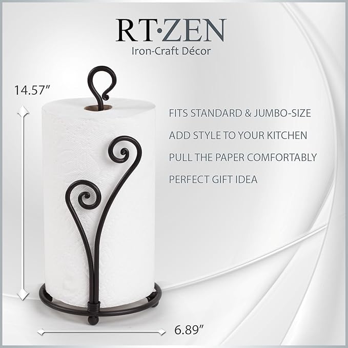 RTZEN Matte Black Paper Towel Holder Countertop