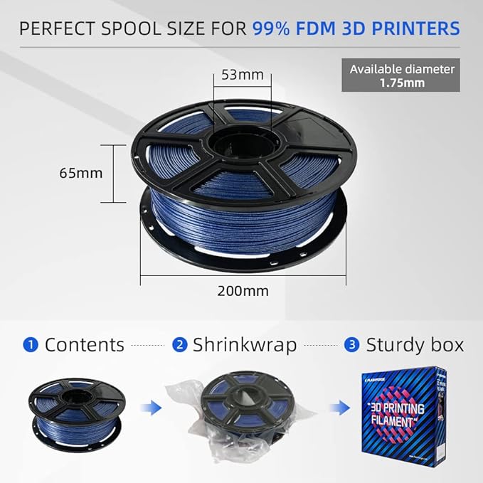 FLASHFORGE PLA Filament 1.75mm Galaxy Blue, 3D Printer Filament with Silver Glitter 1kg (2.2lbs) Spool, Dimensional Accuracy +/- 0.02mm, Shimmering 3D Printing Filament for Unique Finish