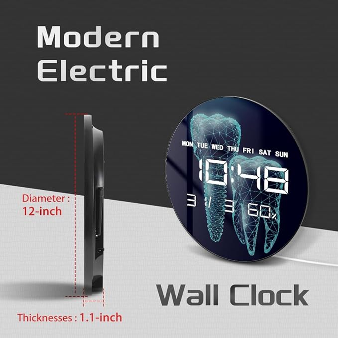 Timethink 12'' Molar Tooth Digital Wall Clock Large Display, Dental Clinic
