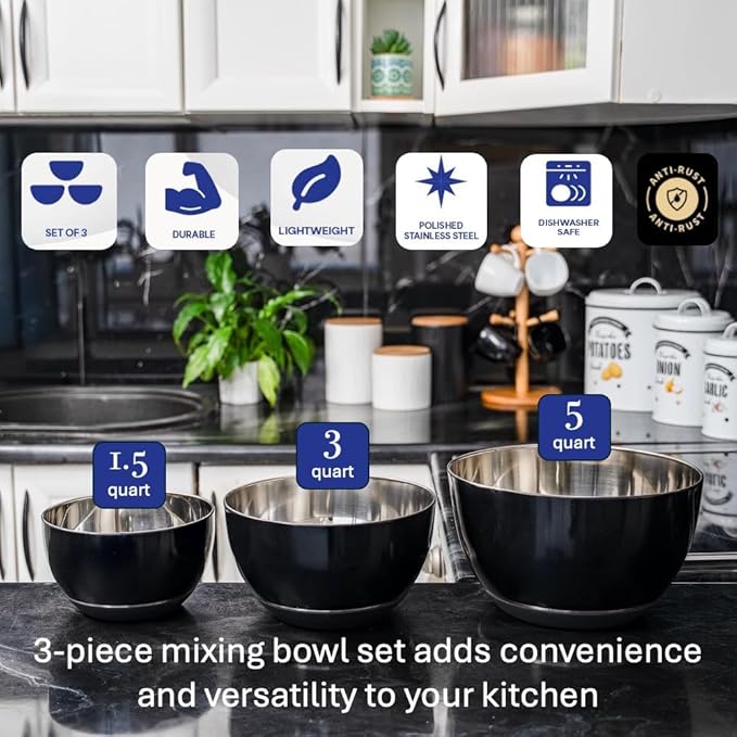 WHYSKO Stainless Steel Mixing Bowls Set of 3