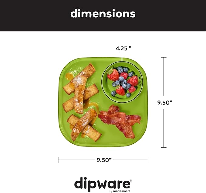 Madesmart Dipware Reusable Dining Plate/Serving Tray for Appetizers and Snacks, Food-Safe Appetizer Serving Platter with Removable Dip Bowl, Lime