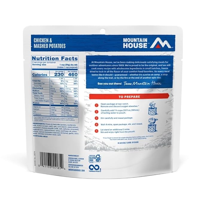 Mountain House GlutenFree Chicken & Mashed Potatoes FreezeDried Food for Camping, 12 Servings, 30Year ShelfLife