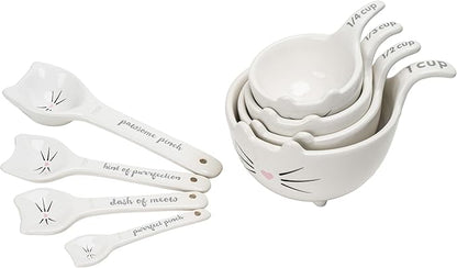 White Cat Measuring Cups & Spoons Gift Set – Ceramic Kitchen Tools