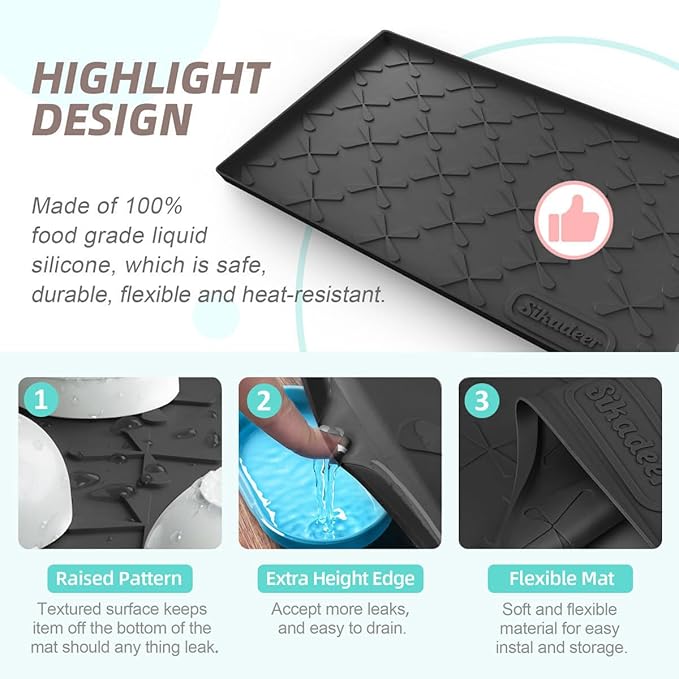 SIKADEER 25" x 22" Under Sink Mat Waterproof, Silicone Mat Kitchen Drawer Shelf