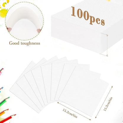 100PCS 6x6 Watercolor Paper Bulk, 140lb/300g Cold Press Thick Water Color Paper Pad for Kid Child Adult, White Art Paper for Drawing Painting Markers Gouache, Textured Cotton Paper Sheets