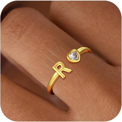 C-leen Gold Initial Rings for Girls Women - Dainty 18K Gold Plated Adjustable Letter Rings Teen Girls Gifts Trendy Stuff Initial Ring Teen Girl Birthday Gift for Girl Non Tarnish