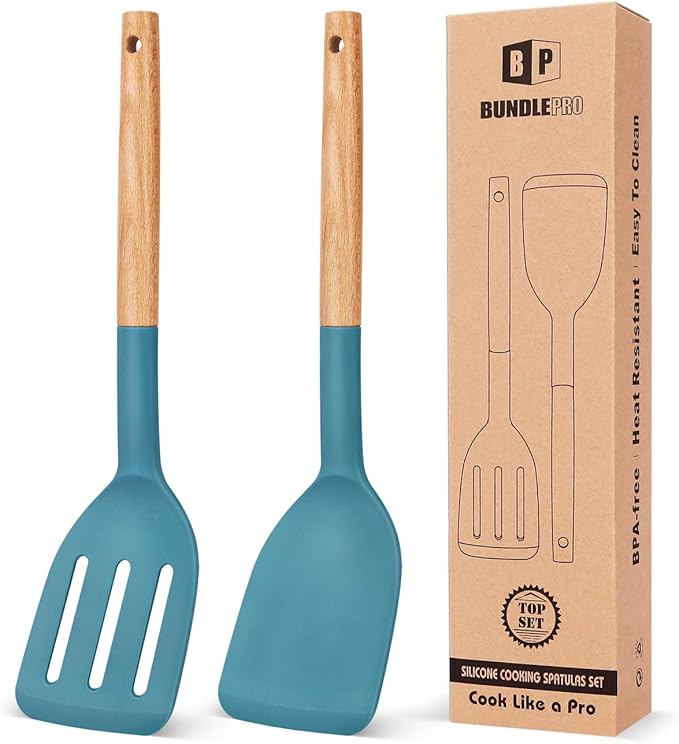 Pack of 2 Silicone Cooking Spatula, Heat Resistant Solid Turner, Non Stick