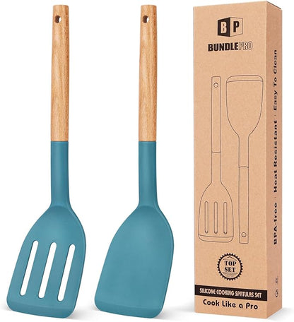 Pack of 2 Silicone Cooking Spatula, Heat Resistant Solid Turner, Non Stick