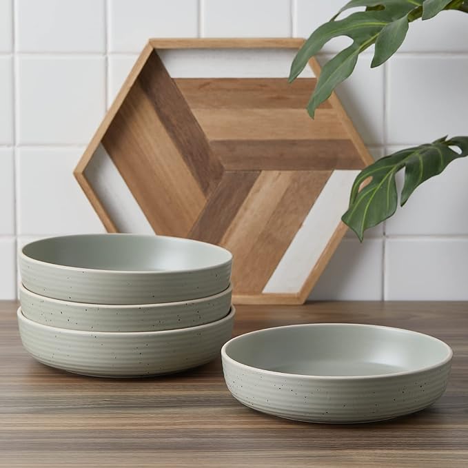 Stone Lain Lauren Stoneware, Rustic Plates and Bowls Set, Dinnerware, Service for 8, Speckled Green, Dishwasher & Microwave Safe, 32-Piece