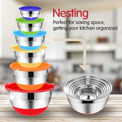 Rottay Mixing Bowls with Airtight Lids, Nesting Bowls with 3 Grater Attachments