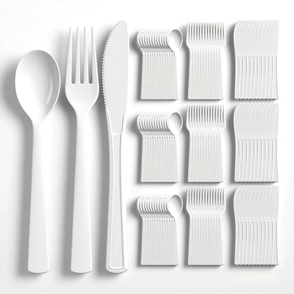 EI 360pcs White Plastic Silverware,Plastic Silverware Heavy Duty,Disposable Plastic Cutlery,Plastic Utensil Sets,Fancy Plastic Silverware include 120pcs Forks,120pcs Spoons and 120pcs Knives for Party
