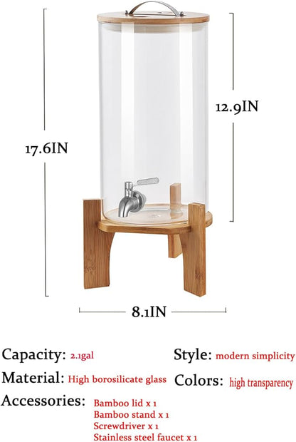 Beverage Dispenser, 2.1 Gallon Glass Drink Dispenser