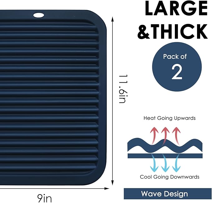 Silicone Mats for Kitchen Counter, 9x12'' Trivets for Hot Pots and Pans, Navy Blue Silicone Trivets for Hot Dishes, Protect Table Quartz Countertops