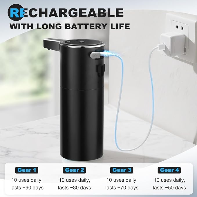 Automatic Soap Dispenser Liquid Touchless: 13.52oz/400ml Wall USB Rechargeable