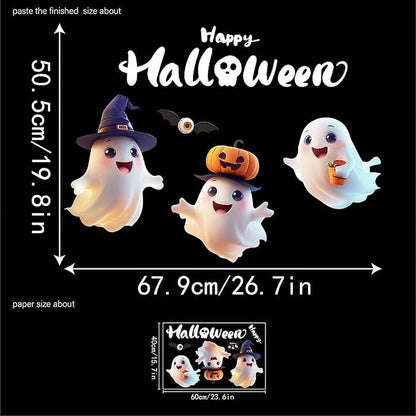 Halloween Window Clings for Glass Fall Static Cling Window Decals 1PCS Cute Ghost Pumpkin Autumn Reusable Window Stickers Home School Office Decorations