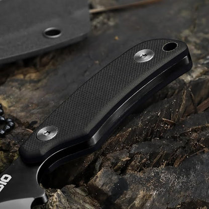 Omesio Neck Knife, 5.82" Small Fixed Blade Tactical Knife, Compact Full Tang EDC Neck Knife with Sheath and Clip, Nessmuk D2 Steel G10 Handle Mini Knife Necklace for Outdoor, Hiking, Camping