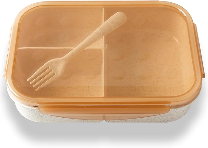 SEVENY Bento Box for Adults,Natural Wheat Fiber Material Lunch Box for Office Ladies,BPA-Free,Reusable Meal Prep Container for Body Builders, Beige