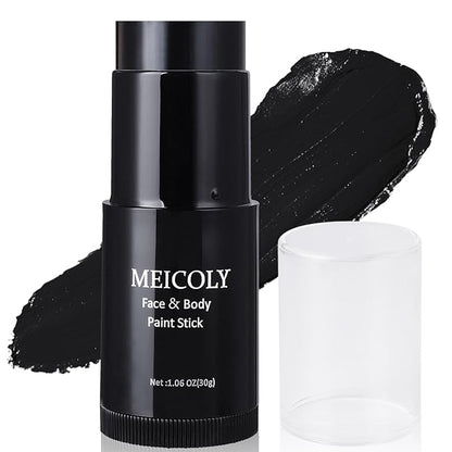 MEICOLY Black Face Body Paint Stick(1.06 Oz),Waterproof Black Face Paint for Cat Halloween SFX Skull Joker Zombie Vampire Skeleton Goth Spider Cosplay Makeup,Black Stick Clown Makeup