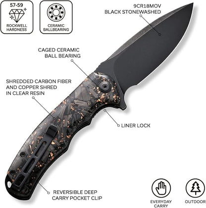 CIVIVI Folding Pocket Knife- Praxis Flipper Liner Lock Knife, 3.75" Black Stonewashed Blade, Reversible Clip for EDC Outdoor Use C803I