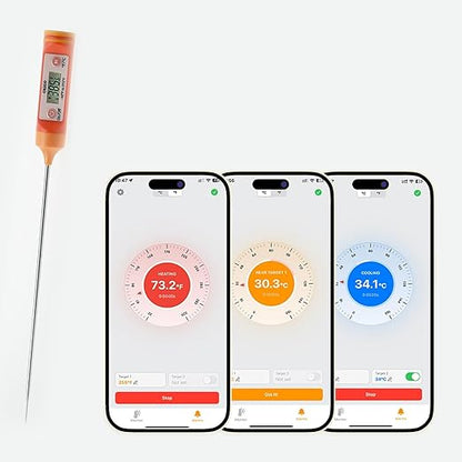 AI Bluetooth Candy & Meat Thermometer with 20+ Presets, Smart Alerts via App (Type-C Rechargeable) Digital Instant Reading for Candy Making, BBQ, Deep Frying, & Liquids, 8" Long Probe,CT180-BT