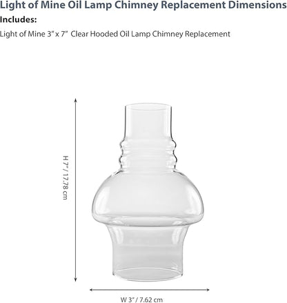 Light of Mine: 3" X 7" Oil Lamp Replacement Hooded Chimney - Clear Smooth Top Borosilicate Chimney (3" x 7")