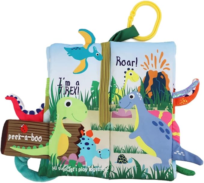 Dinosaur Baby Books 0-6 Months,Crinkle Cloth Books for Babies,Infant Tummy Time Toy Touch and Feel Toys 0-3-6-12-18 Months, Toddlers, Interactive Sensory Toys, Shower Baby Gifts for Boys Girls