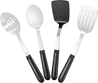Stainless Steel Cooking Utensils Set, 4-piece Kitchen Utensil Set with PP Handles, Dishwasher Safe, Non-Stick and Heat Resistant, Spoons, Spatula for Cooking