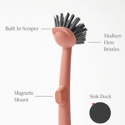 Earth & Mango Magnetic Dish Brush & Scraper, Snaps to Sink, Non-Scratch