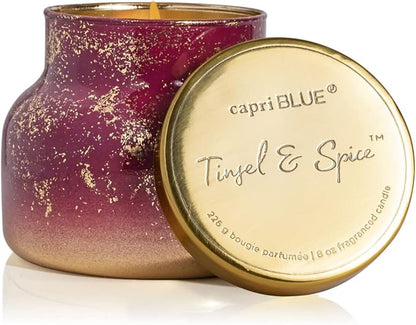 Capri Blue Glimmer Jar Candles - Luxury Holiday Scented Candles for Home - Long Lasting Soy Wax Blend - Scented Holiday & Home Decor - Tinsel & Spice Signature Petite Jar (8 oz)