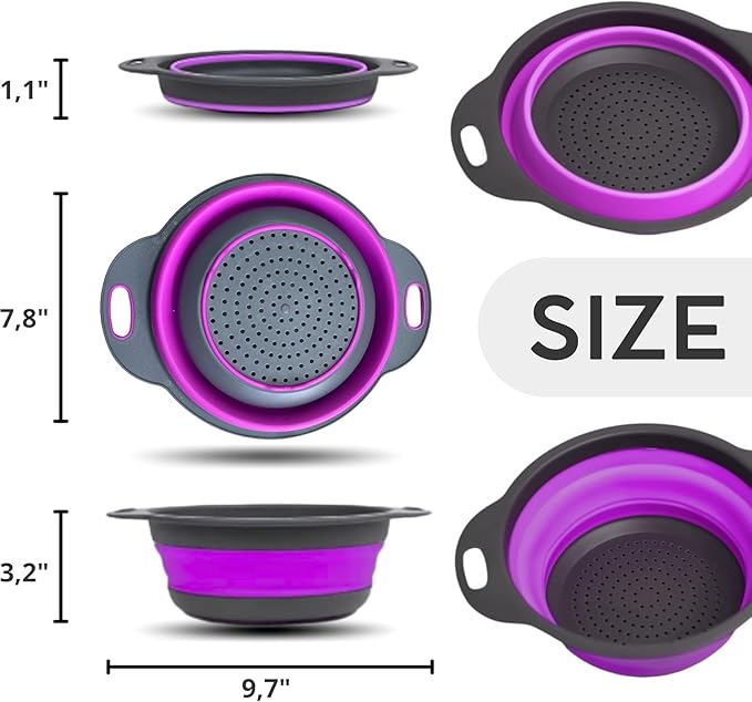 Purple Foldable Food Strainer for Kitchen