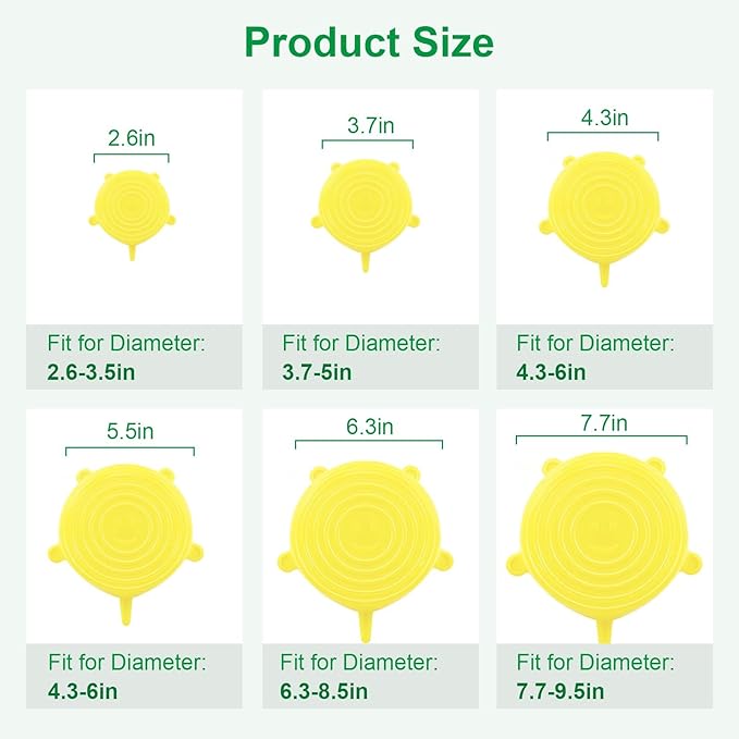 Silicone Stretch Lids – 6 Pack Reusable Food Covers, Flexible Silicone