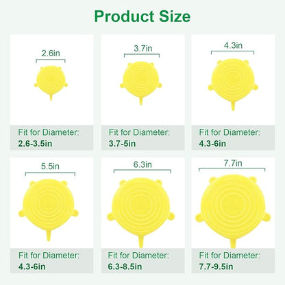 Silicone Stretch Lids – 6 Pack Reusable Food Covers, Flexible Silicone