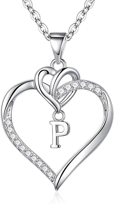 STORUP Heart Initial Necklaces for Women Girls, 14K Gold Plated Cubic Zirconia Heart Initial A-Z Pendant Necklace Dainty Heart Necklaces for Women Teen Girl Jewelry Birthday Gifts
