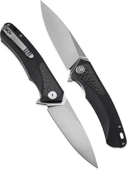 Petrified fish PF838 3.74" D2 steel folding knife outdoor tactical pocket knives G10 handle camping hunting Cutter EDC tool (White Stonewash, White Stonewash)
