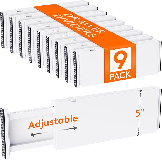Lifewit 9 Pack 5" High Drawer Dividers 34-56cm/13.5-22" Adjustable Drawer