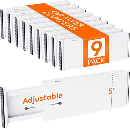 Lifewit 9 Pack 5" High Drawer Dividers 34-56cm/13.5-22" Adjustable Drawer