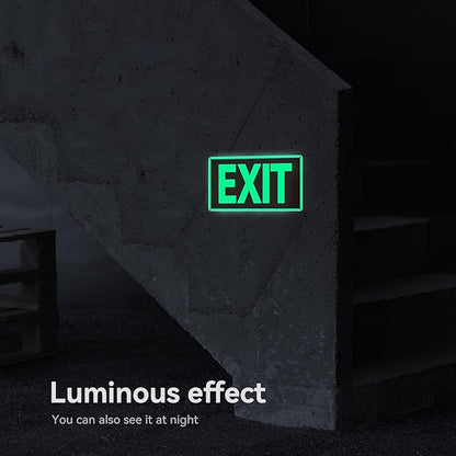 Exit Sign -2 Pack Glow in the Dark Exit Signs Aluminum 12x7 Inch – Photoluminiscent, Laminated for Ultimate UV, Weather & Fade Resistance , Indoor & Outdoor for Business, School, Office, Warehouse,fire exit sign