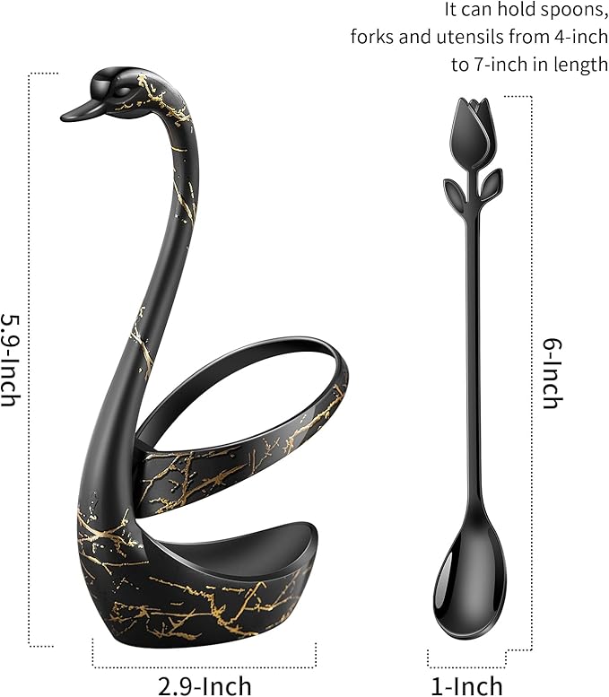 Black Small Coffee Spoon Holder Set, Swan Base