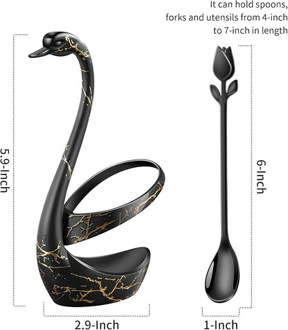 Black Small Coffee Spoon Holder Set, Swan Base