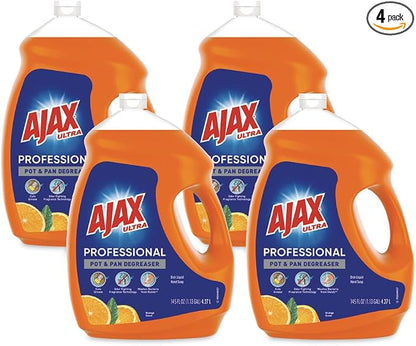 Ajax Ultra Professional Liquid Dish Soap Refill, Orange Scent, 145 fl oz | 4x Grease and Stain Fighting, Dish Detergent, Gentle on Hands, Stuck-On Food Remover, Dishwashing Liquid, Easy-Flip Cap,