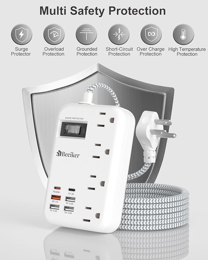 45W USB C Surge Protector Power Strip, Travel Power Strip