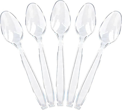 400 Count Heavy Duty Clear Plastic Spoons, Solid and Durable Disposable Spoons, BPA-Free and Heat Resistant, Premium Disposable Spoon for Party and Daily Use